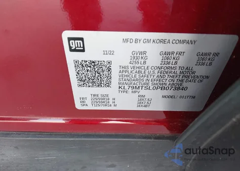 2023 Chevrolet Trailblazer Fwd Rs z USA, uszkodzony, nr VIN KL79MTSL0PB073840